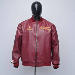 Genuine Real Leather Mens Red Bomber <b>Jackets</b> Embroidered Logo Zipper Front Stand Collar Casual Style with Customized Logo <b>Jacket</b> - Product Image 1