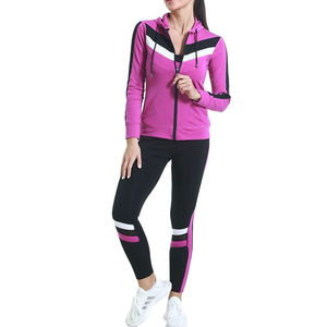 <b>Women's</b> Black Pink Solid Vintage Winter Short 2 Piece Fleece <b>Knitted</b> Spandex Breathable Quick Dry Workout <b>Jogger</b> Set Zipper - Product Image 1