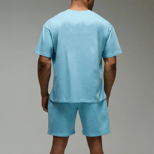 Conjunto Deportivo de Verano de Alta Calidad, Camiseta y Pantalones Cortos de Entrenamiento, 2 Piezas, 100% Algodón, Corte Regular, para Hombre, Diseño Sólido - Product Image 6