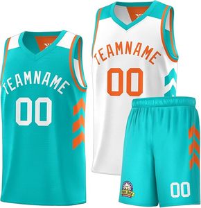 Maillot de basketball personnalisé avec nom, numéros et logo brodés, transfert thermique, réversible, respirant, en sergé, avec sangle réglable, coupe courte - Product Image 4