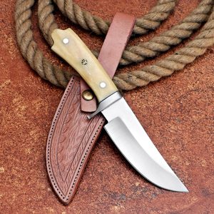 Drop Point Hunting Knife Stainless Steel Blade 0.6mm Thickness Ivory Handle Straight Edge Non Adjustable Blade - Product Image 4