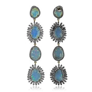 Natural Champagne Diamond <b>Opal</b> Gemstone Handmade Drop Dangle <b>Earrings</b> Oxidized 925 Silver Fine Jewelry Wholesale - Product Image 6