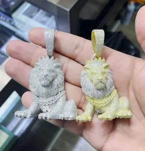 Pendentif Lion Hip Hop Personnalisé en Argent 925 avec Diamants Moissanite VVS1, Bijou Bling de Haute Qualité, Breloque Animale pour Homme, Idéal Cadeau - Product Image 1