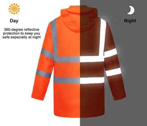 Veste de travail à capuche imperméable haute visibilité pour hommes, veste de sécurité réfléchissante pour l'hiver, vêtements de travail de sécurité - Product Image 5