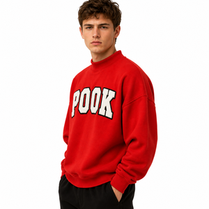 Mock Neck Sweatshirt with Custom Chenille Letter Embroidery <b>For</b> <b>Men</b> 100% Cotton Fleece <b>Pullover</b> <b>Mens</b> Mock Neck Sweatshirt - Product Image 4