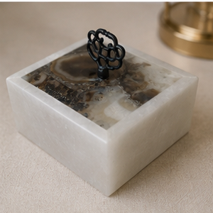 Caja Decorativa Cuadrada de Piedra Hecha a Mano con Incrustaciones de Ágata y Perilla de Metal, Decoración Moderna para el Hogar, para Sala de Estar, Uso en Interiores - Product Image 4