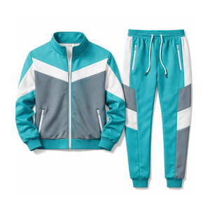Ensemble de survêtement unisexe color block à manches longues avec fermeture éclair, col montant, style sportif décontracté, respirant, pour l'automne - Product Image 5