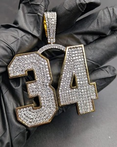 Colgante con el Número 34, Chapado en Plata 925, con Cristales de Estrás y Microincrustaciones, Estilo Hiphop, Unisex - Product Image 1