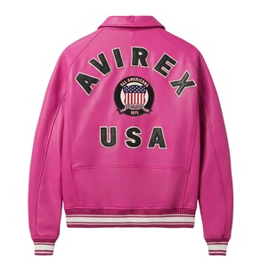 High Quality Winter Plain Dyed Solid Genuine Leather Avirex <b>Jacket</b> Men Avirex USA Men Pink Color Cowhide Leather Bomber <b>Jacket</b> - Product Image 2