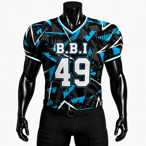 B.B. personnalisé Maillot de football américain INDUSTRY blanc, rouge et noir à motif géométrique, imprimé par sublimation, col en V, manches courtes, anti-humidité - Product Image 3