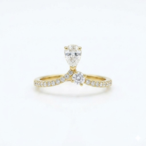 Bague Toi et Moi en Or 18 carats avec Diamant de Laboratoire Taille Poire, Bague de Fiançailles en Or avec Bande Pavée Torsadée Style Tiara, Cadeau d'Anniversaire pour Elle - Product Image 1