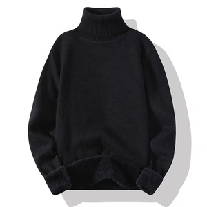 เสื้อสเวตเตอร์คอสูงสำหรับผู้ชาย สีพื้น ผ้าฟลีซบุขนด้านใน เสื้อกันหนาวแขนยาวปกติ ผ้าอะคริลิกป้องกันขนร่วง - Product Image 3