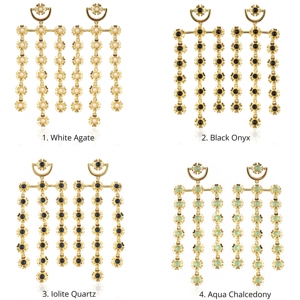 Designer fashion <b>earrings</b> dainty round cut colorful multi gemstone chandelier <b>earrings</b> 18k gold plated long pair dangler <b>earring</b> - Product Image 1