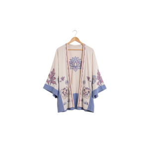 <b>Red</b> Floral Embroidery Mini Length Kaftan with Round Neck Traditional Style Loose Fit Breathable Lightweight Short Sleeve Kaftans - Product Image 3