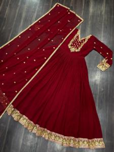 ชุดเดรส Anarkali ผ้าจอร์เจตต์ลายดอกไม้ประดับเลื่อมหรูหราสำหรับผู้หญิงรุ่นล่าสุด พร้อมผ้าคลุมไหล่หนักประดับด้วยงานปักอย่างประณีต - Product Image 5