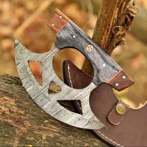 Couteau Ulu en acier Damas fait main, coupe-pizza alaskain avec étui en cuir, couteau à pizza - Product Image 3