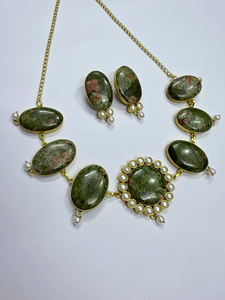 Parure de bijoux classique en laiton avec pierres précieuses naturelles et perles, plaqué or 18 carats, faite à la main, cadeau de fête pour femme, OEM/ODM - Product Image 4