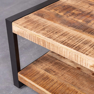 <b>Modern</b> Industrial Metal & Wooden Solid Mango Wood With Self <b>Black</b> & Natural Finish Folding Living Room Furniture <b>Coffee</b> <b>Table</b> - Product Image 6