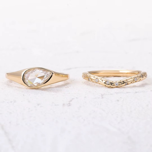 Vintage Ring Set Moissanite Rose Cut Pear 925 <b>Silver</b> 14K <b>Solid</b> Gold Rings VVS Moissanite Fine Jewelry for Engagement Ring - Product Image 3