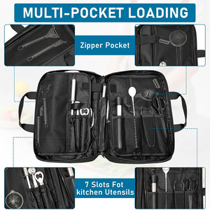 Sac à couteaux de chef 900D, étui de rangement pour couteaux robuste avec 20 compartiments, poches en filet, porte-outils de cuisine portable pour chefs - Product Image 6