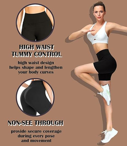 Shorts de yoga en cuir pour femme, taille mi-haute, couleur unie, polyester-coton, séchage rapide, coupe sportive ajustée, style skinny, taille élastique, respirant - Product Image 2