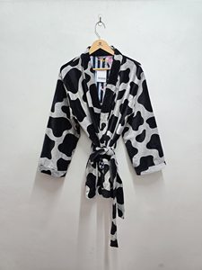 Abstract Floral Print Velvet <b>Kimono</b> 100% Cotton Long Sleeves Luxury Robe Morning Tea Coat - Product Image 5