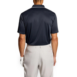 Men's <b>Navy</b> Short Sleeve Golf <b>Polo</b> <b>Shirt</b> With White Logo Heat Transfer Printing Quick Dry Knitted Performance Wear - Product Image 3