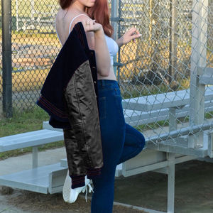 Veste courte universitaire pour femme, bleu marine, style Letterman, manteau bomber, manches en similicuir, vêtement d'extérieur décontracté, mode féminine - Product Image 3