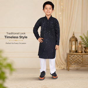 Kids Rayon Kurta Pajama Set for Boys | Designer <b>Sequined</b> Embroidery Indian Ethnic Wedding Festive Traditional Wear Collection - Product Image 3