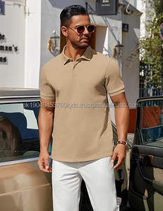 Polos para hombre 100% algodón pesado manga corta botón Golf camisas clásico pulóver cuello acanalado y puños - Product Image 2