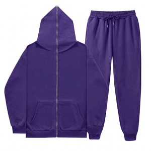 Unisex <b>Brown</b> Hooded Tracksuit Set Full Zipper Casual Solid Color Sweatshirt and <b>Jogger</b> Pants 100% Cotton Midweight Autumn Wear - Product Image 5