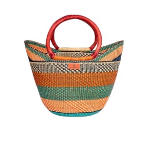 Earth Tone Seagrass Handbags Red <b>Leather</b> Handle <b>Woven</b> Straw Tote <b>Bag</b> Fashion Women Summer Beach Purse OEM ODM - Product Image 2