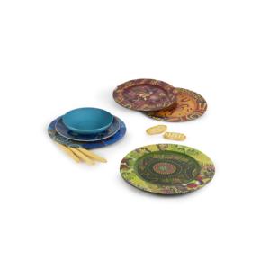 Ensemble de 6 assiettes de présentation Excelsa, design aborigène, plastique, diamètre 33 cm, vaisselle de fête, assiettes décoratives - Product Image 1