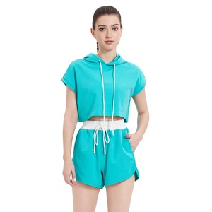 Sweat-shirt personnalisé de haute qualité grande taille pour femmes ensemble de haut court à capuche 2 pièces pour femmes - Product Image 4