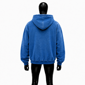 Sweat à capuche zippé bleu délavé, style vintage, coupe oversize streetwear, effet délavé à l'acide, coupe décontractée, fermeture éclair intégrale, décontracté, unisexe, grammage lourd - Product Image 2