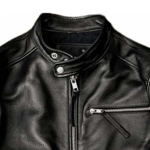 Chaqueta de Motociclista de Cuero Genuino para Hombre, Cuello Alto, Cierre de Cremallera, Color Sólido, Corte Regular, para Otoño - Product Image 4