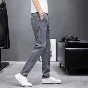 กางเกงยีนส์ทรงตรงผู้ชายคุณภาพสูง ระบายอากาศได้ดี สีอ่อน สไตล์ลำลอง - Product Image 3