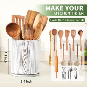 Organizador Giratorio de Utensilios de Cocina de Madera de Acacia de Lujo, Rotación de 360 Grados, Organizador de Almacenamiento para Encimera de Cocina con Juego de Espátulas - Product Image 3