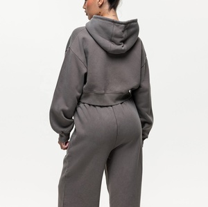 Street Wear Drop Shoulder Hoodie Fleece Inside Long Sleeve Cropped Jackets Sweater Crop Top <b>Zipper</b> Hoodie for Women - Product Image 2