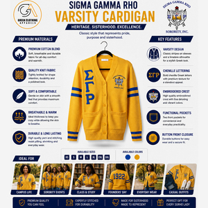 เสื้อสเวตเตอร์ไหมพรมแขนยาวสีเหลืองสำหรับผู้หญิง ยี่ห้อ Sigma Gamma Rho ผ้าฝ้าย 100% ระบายอากาศได้ดี คอวี ปักลาย สไตล์ Preppy - Product Image 5