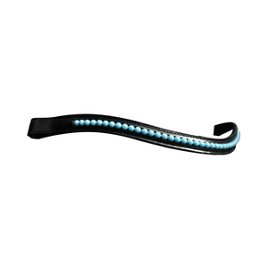 Bandeau à sourcils en cuir indien de luxe de qualité supérieure avec coutures faites à la main Mega Bling et produits pour chevaux authentiques Blue Pearl. - Product Image 1