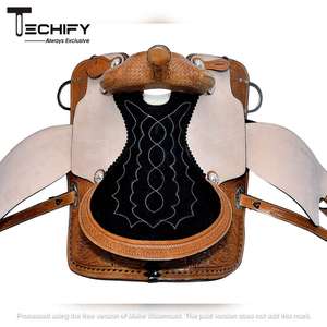 Silla de montar western de cuero tallada a mano con asiento acolchado, estructura de montura profunda y estribos de acero inoxidable - Product Image 2