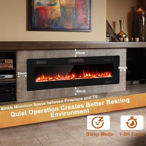 Caminetto Elettrico Ultra Sottile da Incasso da 68 Pollici, Montaggio a Parete con Tronchi in Cristallo ed Effetto Fiamma LED - Product Image 3