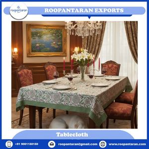 Best Selling Printed Floral Cotton Linen <b>Tablecloth</b> Rectangle 4-6 Seater <b>Tablecloth</b> 150x220cms Classic Style Washable Home - Product Image 2