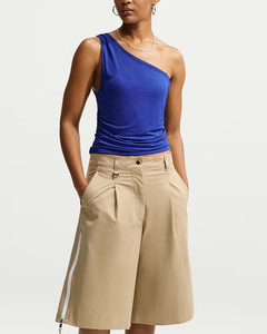 Women's Casual Asymmetric <b>One</b> Shoulder Ruched Tank <b>Top</b> Solid Blue Knitted Cotton Breathable Short 100g - Product Image 2
