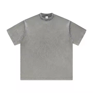 เสื้อยืดโอเวอร์ไซส์ผู้ชาย สีดำ ผ้าคอตตอนเจอร์ซีย์ ทรงหลวม สไตล์ลำลอง คอโอ แขนสั้น สีพื้น ย้อมสีเรียบ แบบถัก - Product Image 3