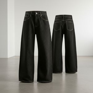 Jeans en denim extensible pour hommes, personnalisés OEM, de haute qualité, en coton épais, coupe classique, jambe droite, taille mi-haute - Product Image 1