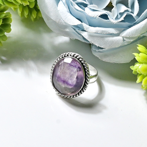 Anillo de Fluorita con Corte Rosa, Hecho a Mano, Bañado en Plata Oxidada, con Engaste de Bisel, Estilo Vintage, Regalo para Mujer, Boda, Fiesta - Product Image 2