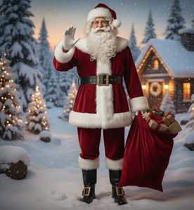 Costume de Père Noël en velours rouge avec barbe en fourrure blanche, chapeau et sac cadeau – Idéal pour les fêtes et spectacles de Noël - Product Image 6