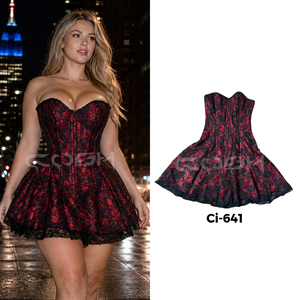 Elegante Vestido Corsé Gótico para Mujer, Satén Rojo con Encaje Negro, Sin Tirantes, para Fiestas y Clubes - Product Image 5